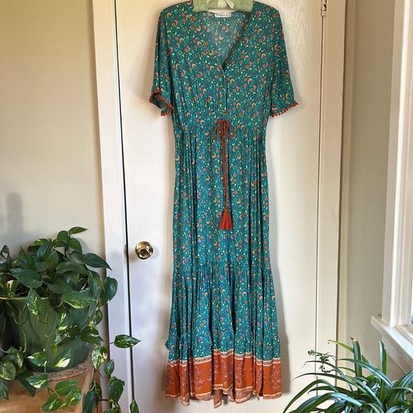 Teal and orange block print boho dress - Picture 4 of 10